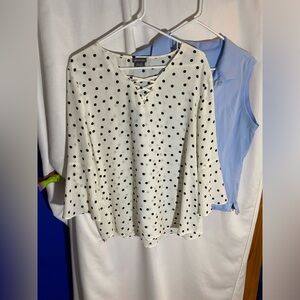Women’s Black & Cream Polka Dot blouse and light blue sleeveless top, Size XL